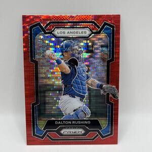 DALTON RUSHING /399 PRIZM RC PROSEPCTS RED PULSAR REFRACTOR DODGERS #116 2024